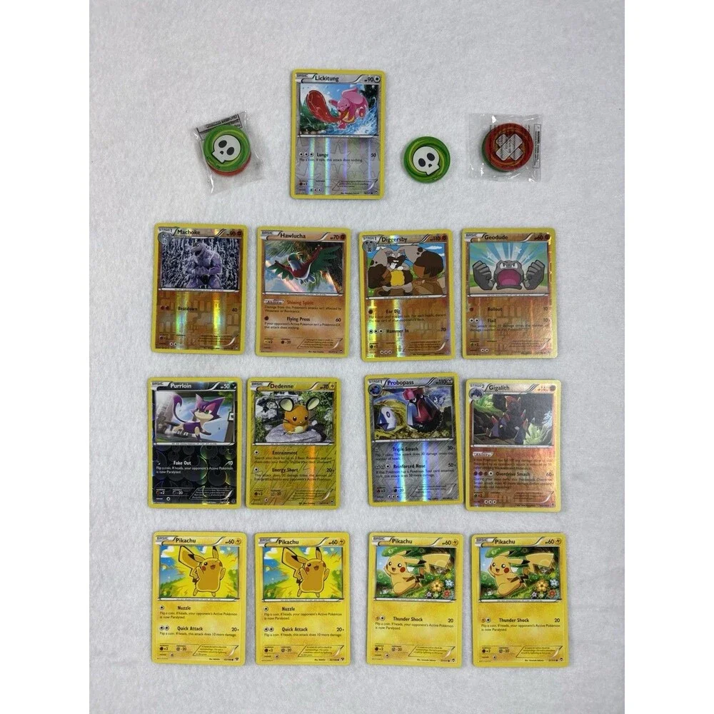 Pokémon TCG Lot 13 Cards Reverse Holo Pikachu + 7 Poison Burn Markers Preowned